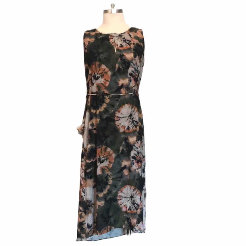 La Bellum Hillary Scott Tie Dye Sleeveless Dress Green Orange S